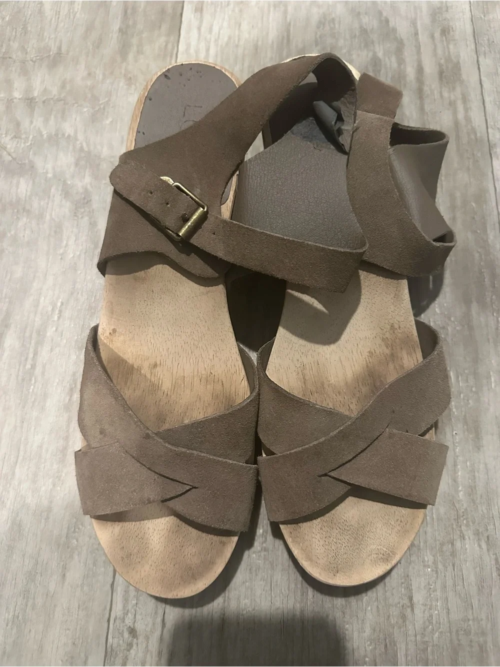 LOFT Brown Suede Leather Wood Platform Clog Sandals Women’s Size 11
